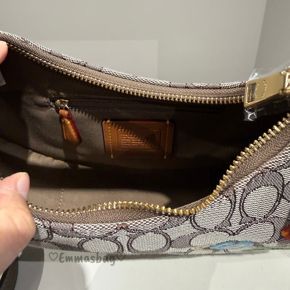 Coach Emily Shoulder Bag Signature Jacquard With Floral Embroidery CDX19 Oak Mul - Picture 7 of 15